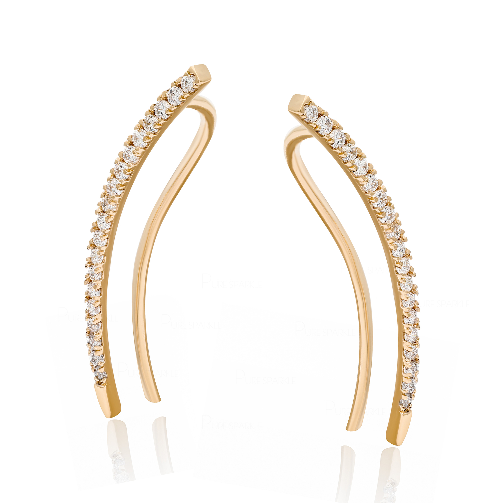 14K Gold 0.22 Ct. Lab-Created Diamond 23 mm Long Ear Climber Earrings-For Gift