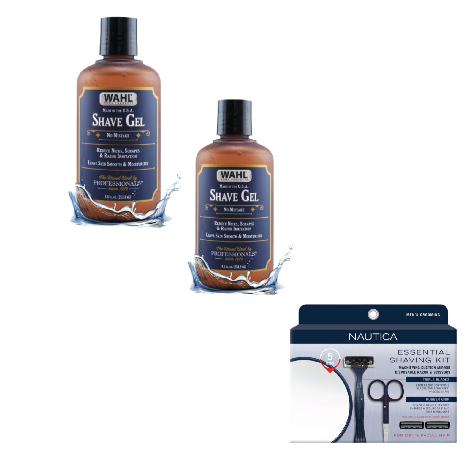7 Piece Shaving Bundle Kit Incl Wahl Shaving Gel and Nautica Shaving Kit - Gift