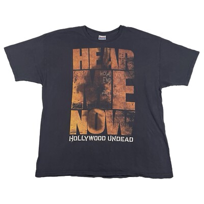 Y2K Hollywood Undead Hear Me Now Band Hanes Mens Graphic T Shirt Black (2XL)