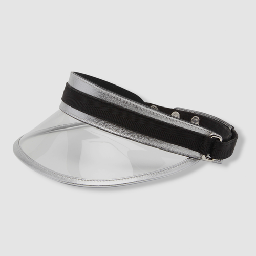 $790 Tom Ford Women's Silver Laminated Vinyl Leather Visor