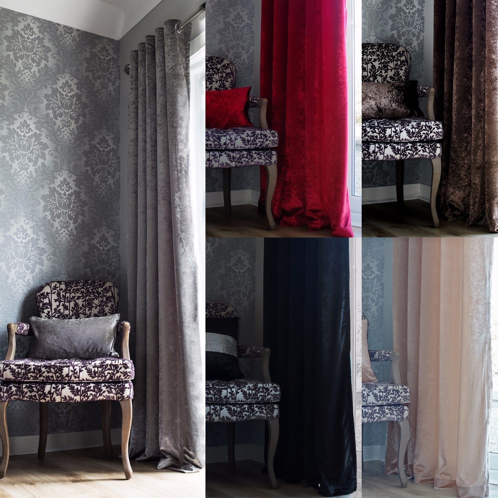 Crushed Velvet Curtains Fully Lined With Eyelet Heading Red