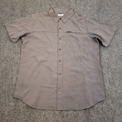 Columbia Shirt Mens Large Gray Short Sleeve Button Up Casual Breathable