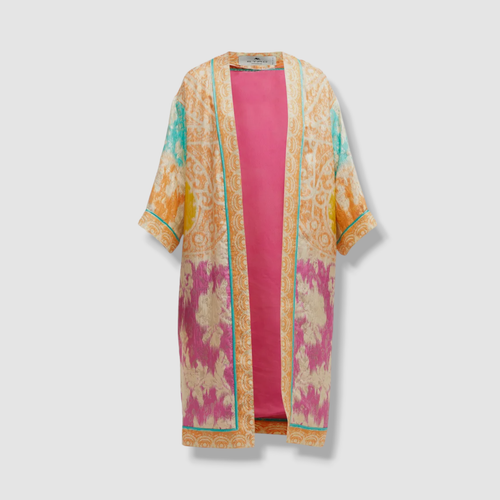 Pre-owned Etro $3490  Women's Orange Blur Paisley-print Lame Jacquard Open Coat Size 44