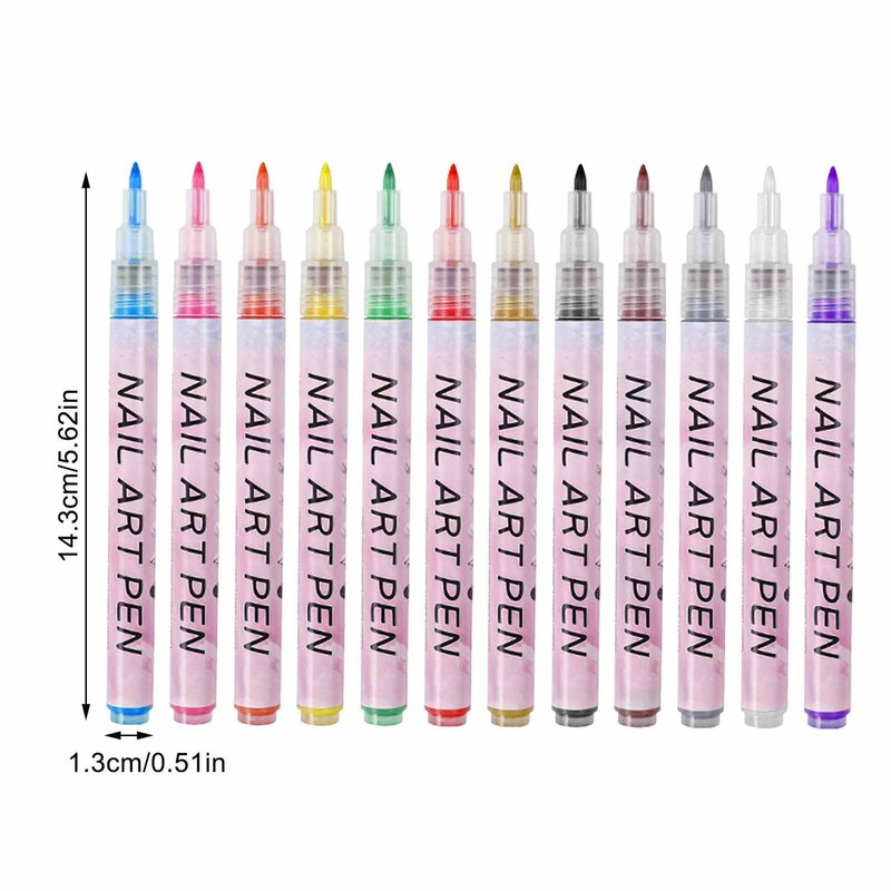 12PCS Nail Art Pen Dotting Painting Drawing UV Gel Liner Polish Brush Tool Set