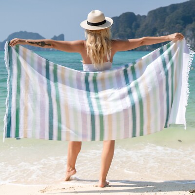 Sand Free Turkish Beach Towel, Large Size 35x75, Cotton, Striped Color Options