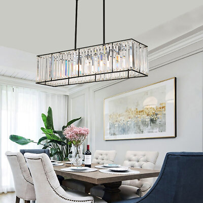 Crystal Chandelier Light Rectangle Height Be Adjust Decorative Lamp Modern