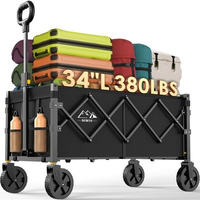 NWH 34'' Extra Long Collapsible Wagon, 380lbs Large Capacity F...