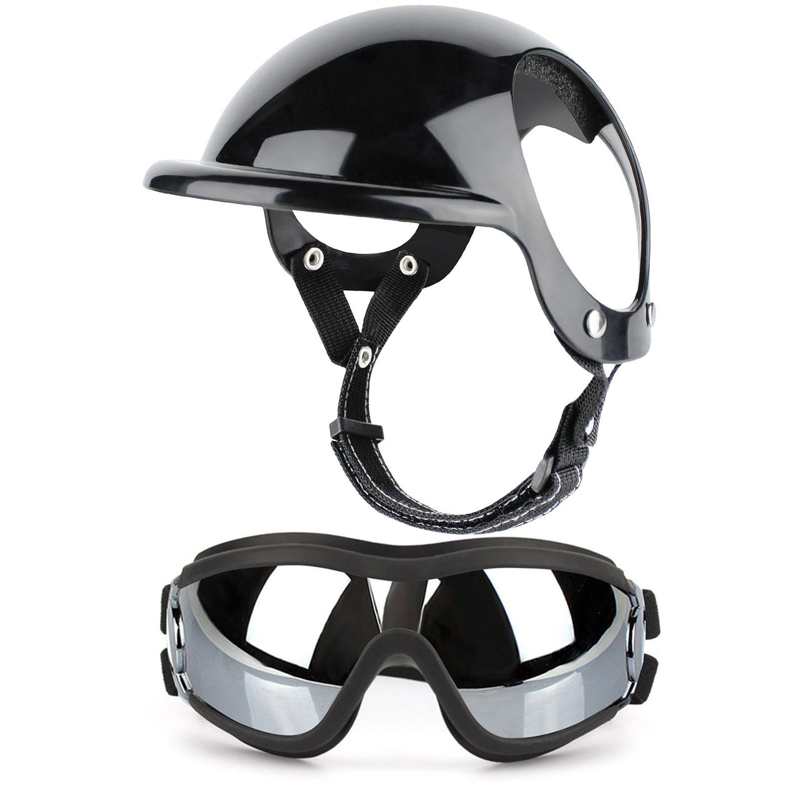 Pet Dog Helmet and Dog Goggles Set Padded Pet Motorcycle Helmet Sunglasses