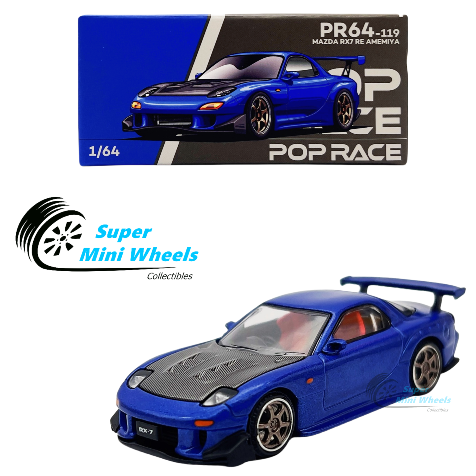 Pop Race 1:64 Mazda RX7 RE Amemiya Blue PR64-119 | eBay