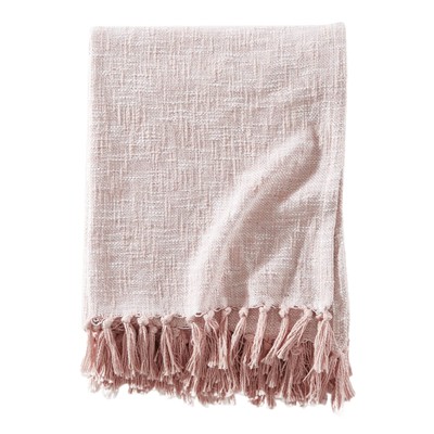 Pompana Modern Boho Chic Warm & Soft Cotton Throw Blanket, 50x60, Blush