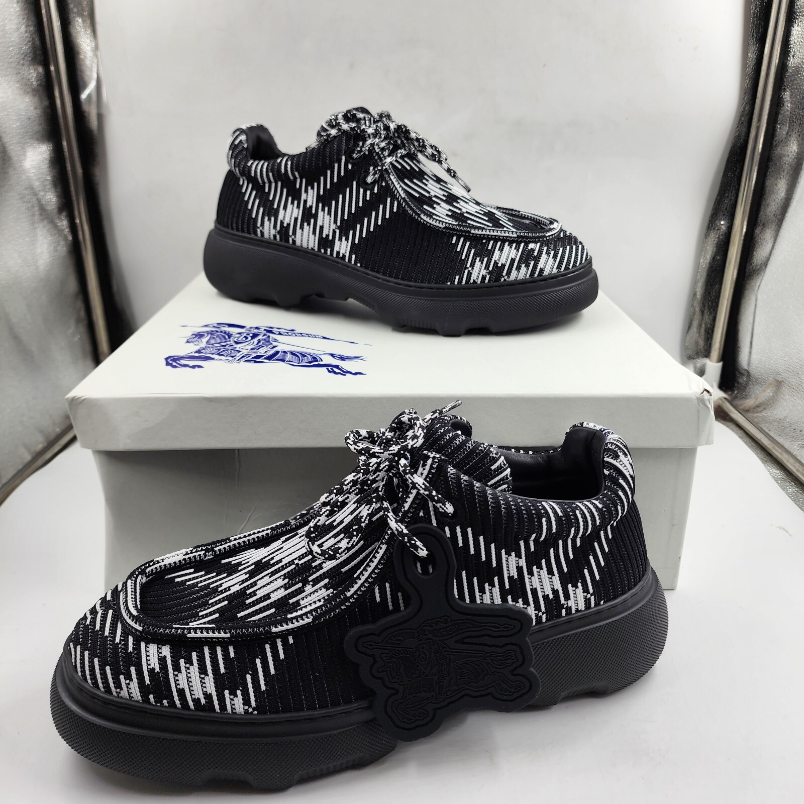 Burberry Check Woven Creeper Shoes Men's 42 Black Ip Check Lace up Closure - Picture 3 of 17