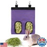 Rabbit Hay Feeder Bag Guinea Pigs Hanging Hay Rack Manger Holder Dispenser Small Animal Feeder Storage Pouch for Bunny Chinchilla Hamster (Purple, 2 Windows)