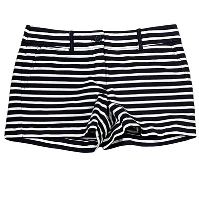 Ann Taylor LOFT Shorts Size 2 Navy Blue White Striped Womens 100% Cotton 30X3.5