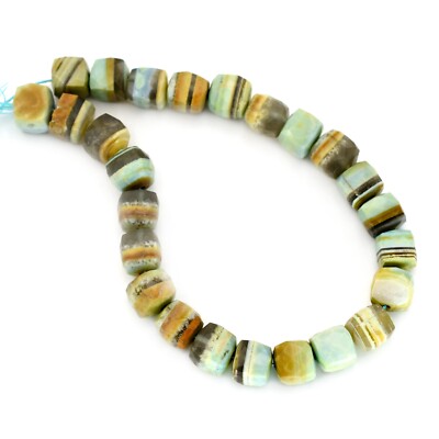 Natural Faceted Green Bounder Opal Gemstone  Rondelle Beads Box Shape 8'' Strand