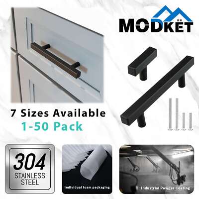 Matte Black Modern Square Cabinet Handles Bar Pulls Knob Kitchen Stainless Steel