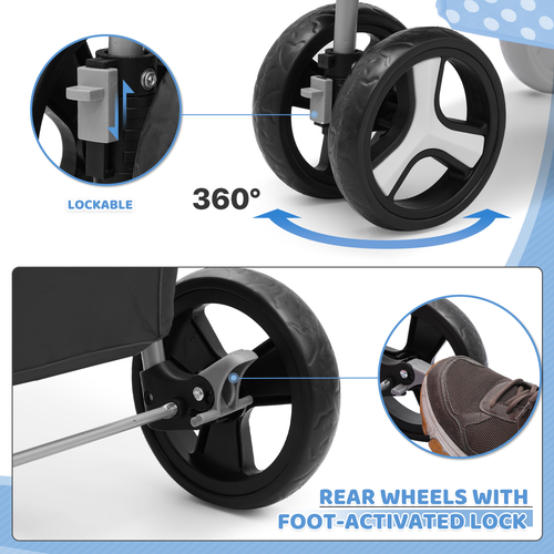 4 Wheels Foldable Pet Stroller Dog Stroller w/Removable Travel Carrier&Cup Hold