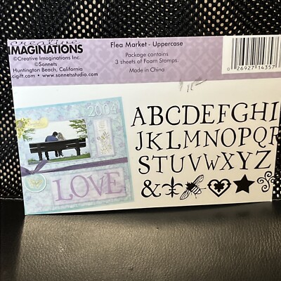 Creative Imaginations Foam Stamps Flea Market Uppercase Alphabet Heart Bee Star