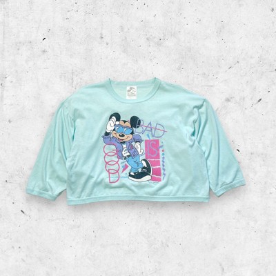 Vtg 80s Disney Mickey Mouse Bad is Good Crop Shirt, Michael Jackson USA L Thin