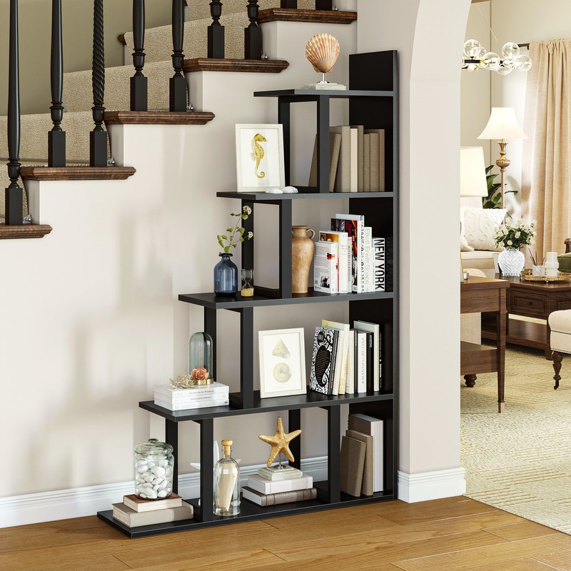 5Shelf Bookshelf Industrial Ladder Corner Bookcase LShape Storage