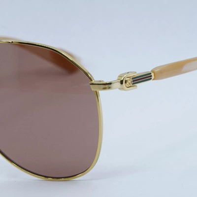 Pre-owned Gucci Gg1220s-003-59 Gold Sunglasses In Red
