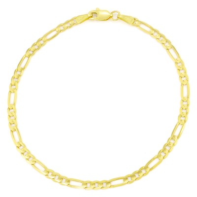 Pre-owned Nuragold 14k Yellow Gold Solid 3.5mm Mens Figaro Chain Link Bracelet Lobster Clasp 8"