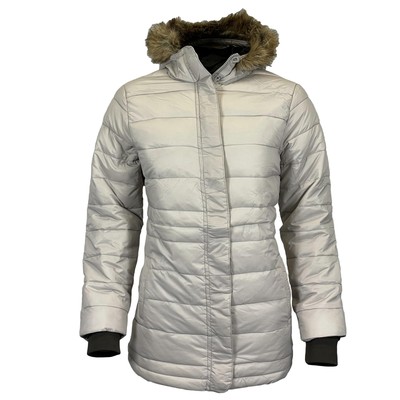 Womens Long Faux Fur Padded Parka Coat Lightweight Puffer Jacket
