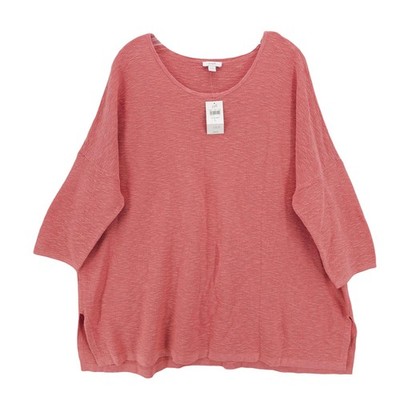 J JILL Knit Sweater Cotton Linen CORAL REEF Dropped Shoulder Slits Relaxed LARGE