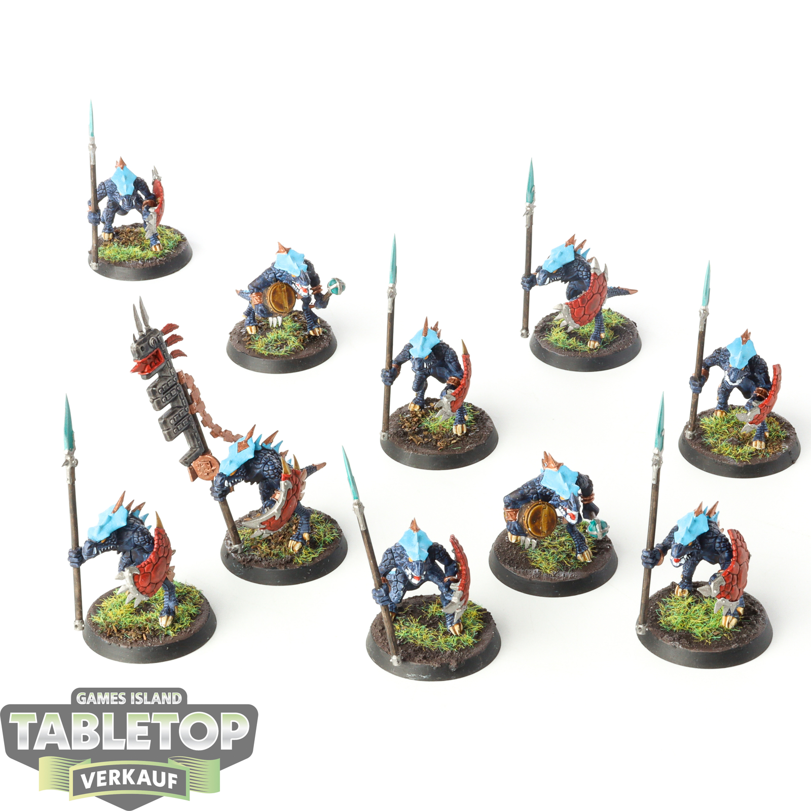 10 Saurus Warriors Seraphon - Figurines Warhammer Age Of Sigmar Entièrement Peintes
