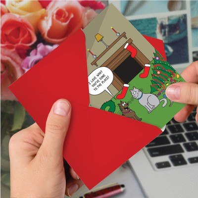 1 Funny Christmas Card with Envelope - Cat Decor C2912XSG