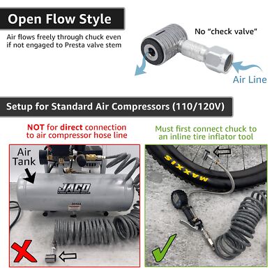 JACO Lightning XP Locking Presta Bike Tire Air Chuck - 1/4" F-NPT (Open Flow)