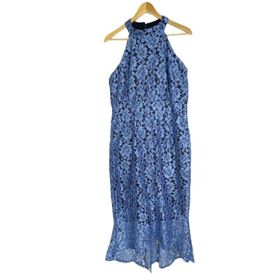 En Focus Studio Evening Lace Overlay Mermaid Dress Blue Sleeveless Size 14