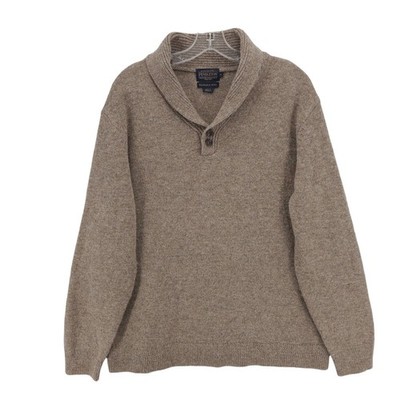 PENDLETON 100% Shetland Wool Shawl Neck Sweater Brown Washable Men's XL