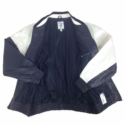 Pre-owned G-unit Men's Bomber Leather Jacket , 4ak019 Black-white In Black/white