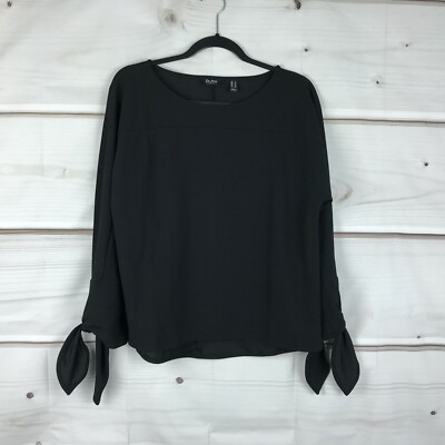Du Jour Top Womens Small Blouse Boat Neck Knit  Black Tie Cuff Pullover Solid