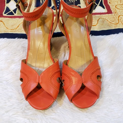 Nine West Braveit Cork Wedge Sandal Size 8.5M Orange Spring