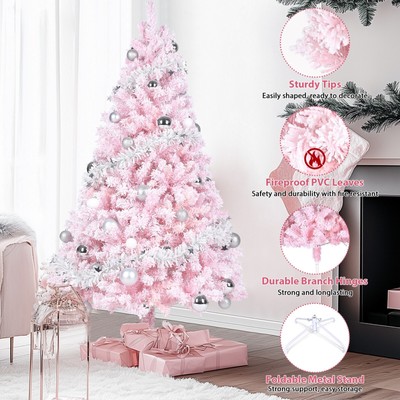 6ft Snow Flocked Christmas Tree Artificial Christmas Tree w/640 PVC Branch Tips