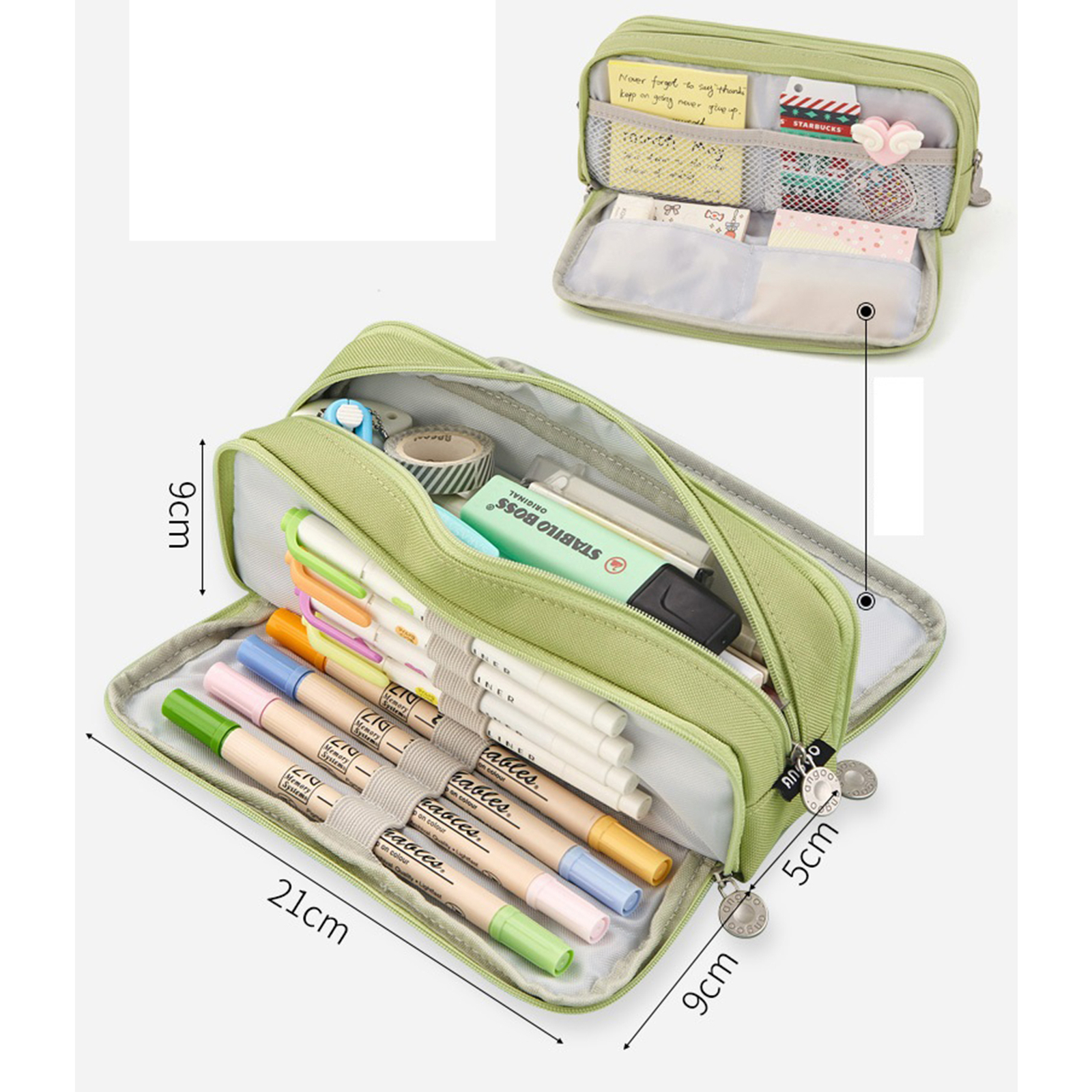 Case Double Side Canvas Pen Bag Storage Pouch Stationery