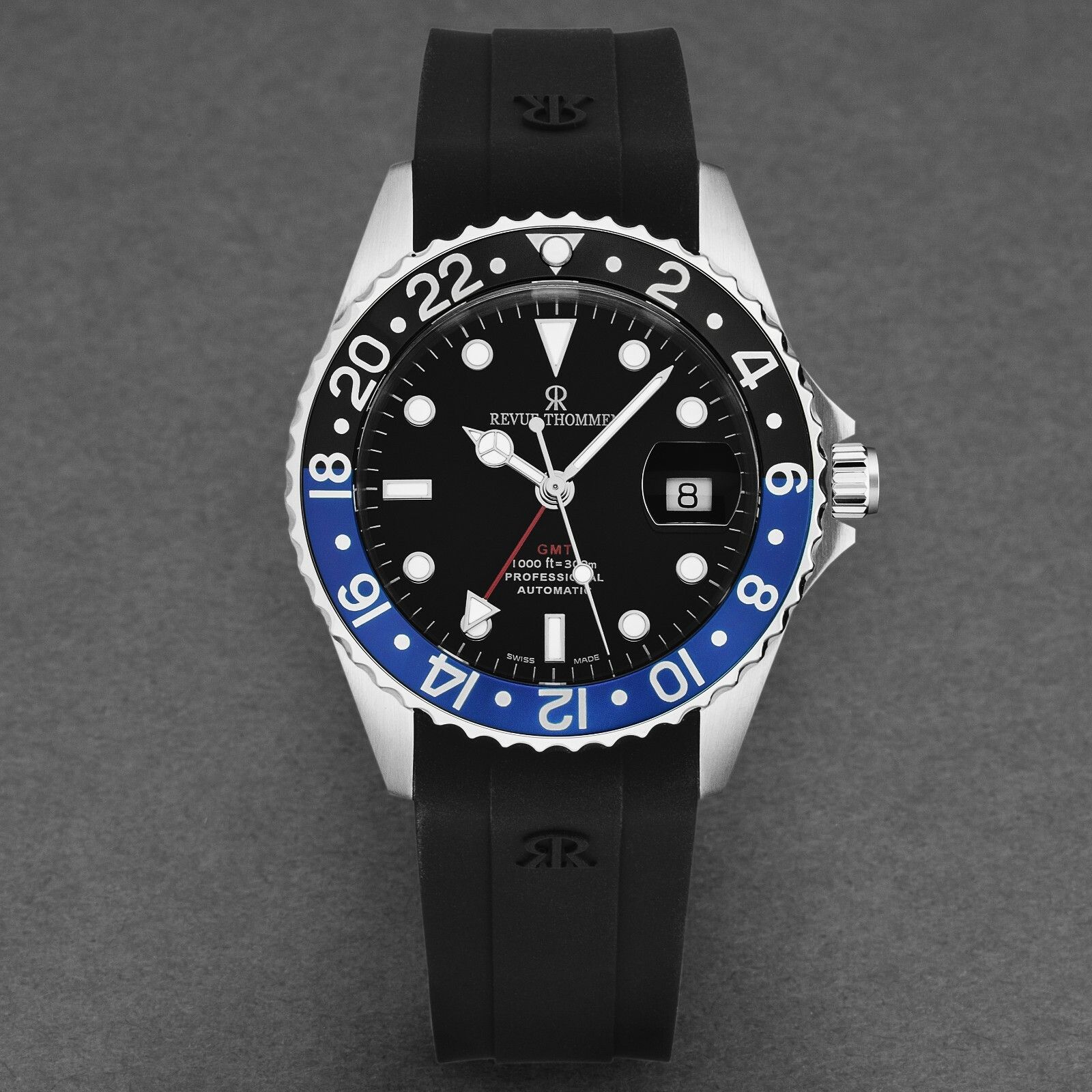 Pre-owned Revue Thommen Men's Diver Black Dial Black & Blue Gmt Bezel Automatic 17572.2833