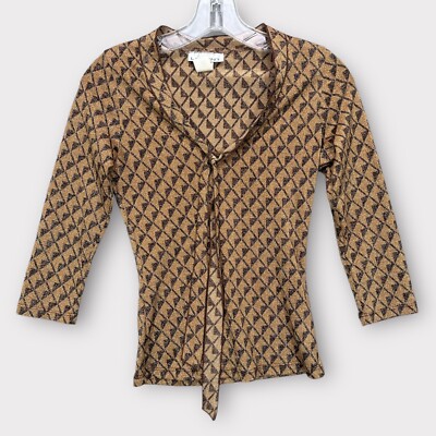 VTG Y2k Mesh Top 2000s Metallic Gold Copper Gaultier Style Size S Geometric