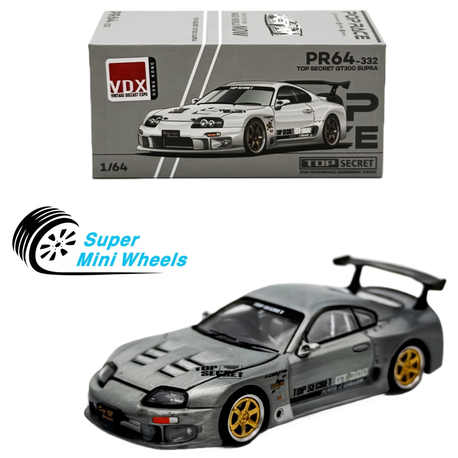 中古/ミニカー】POP RACE PR64-332 TOP SECRET GT300 SUPRA RAW METAL