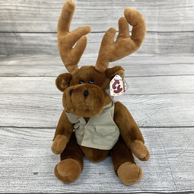 TY Attic Treasures Montgomery the Moose Small Brown Stuffed Animal Toy w/ Jacket