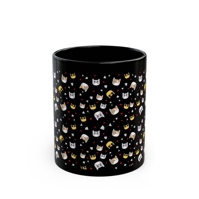 Cute Cat Pattern Black Mug - Purrfect Gift for Cat