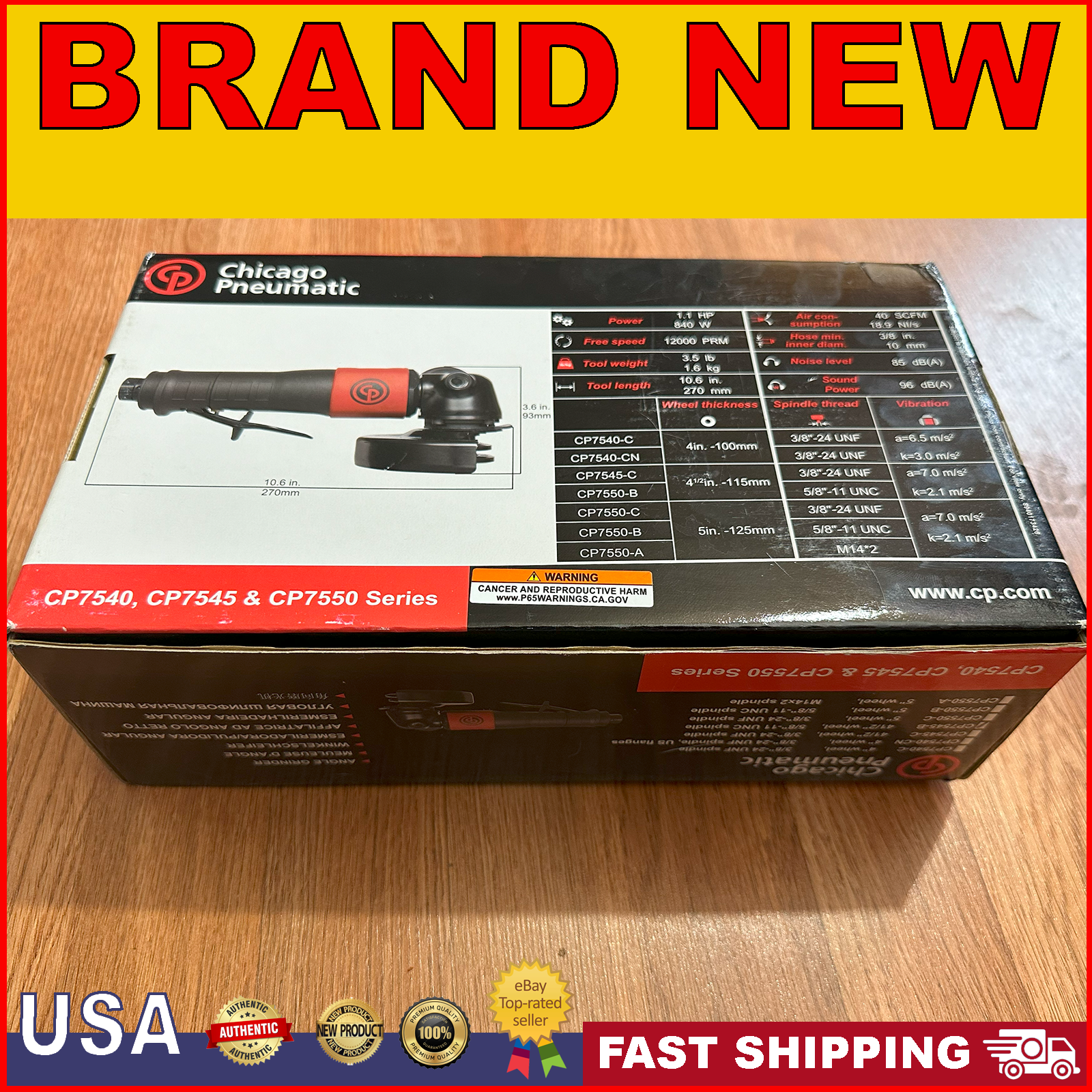 Chicago Pneumatic Cp7540cn Angle Angle Grinder, 1/4 In Npt Female Air Inlet, New