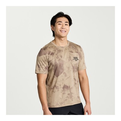 

Мужская одежда Saucony Explorer с оловянным принтом Tie-Dye с короткими рукавами, Pewter tie-dye print
