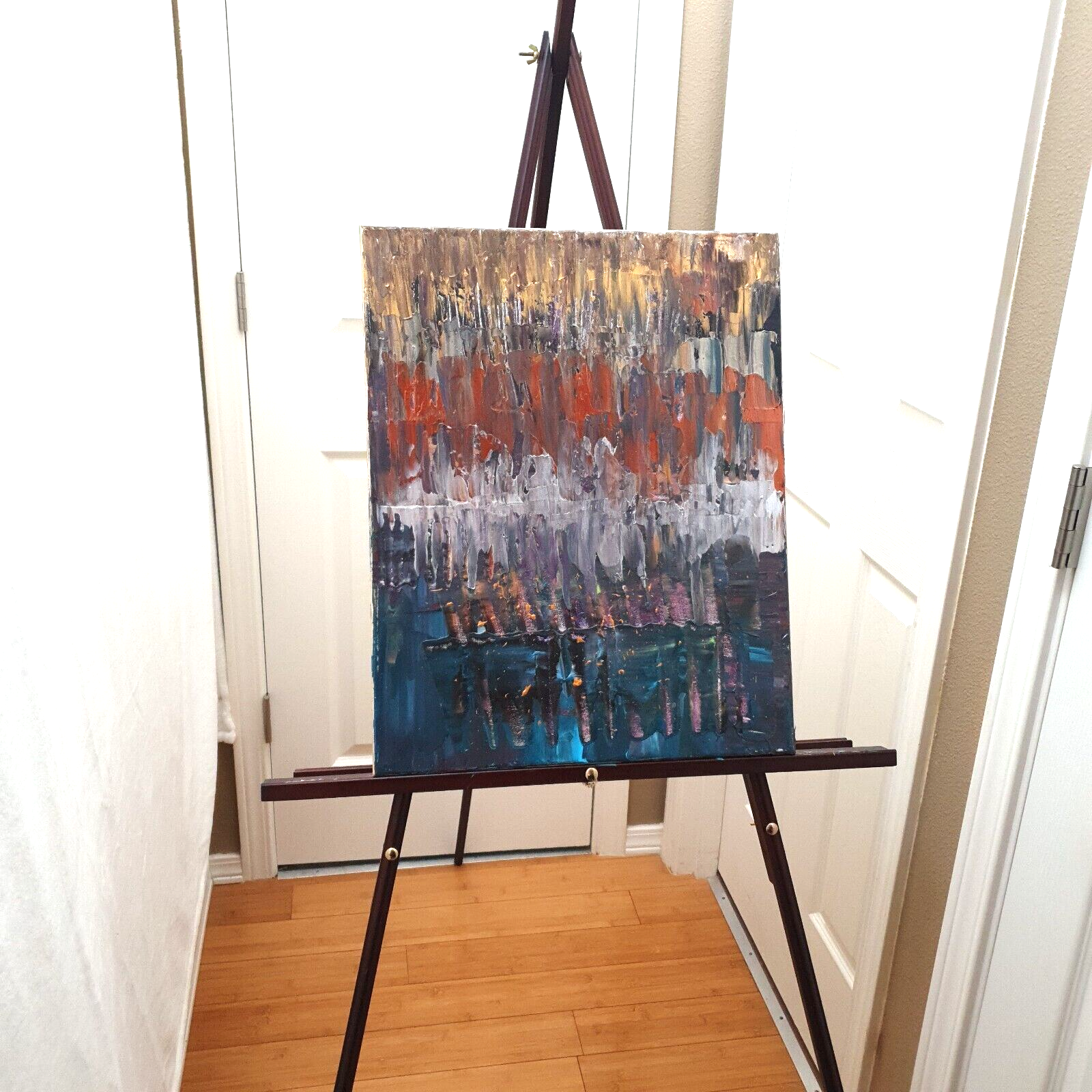 Orig Modern Colorful See Vid Abstrac Acrylic Paintin Canvas 16x20 Metallic touch