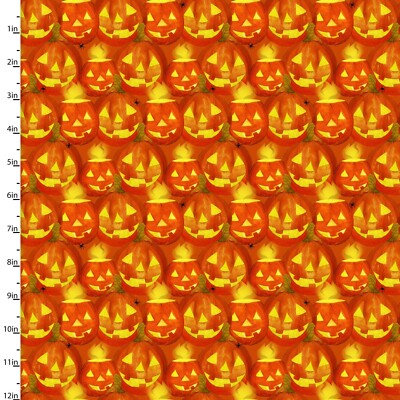 Halloween Fabric - Ghost Party Packed Jack o Lanterns Orange - 3 Wishes YARD