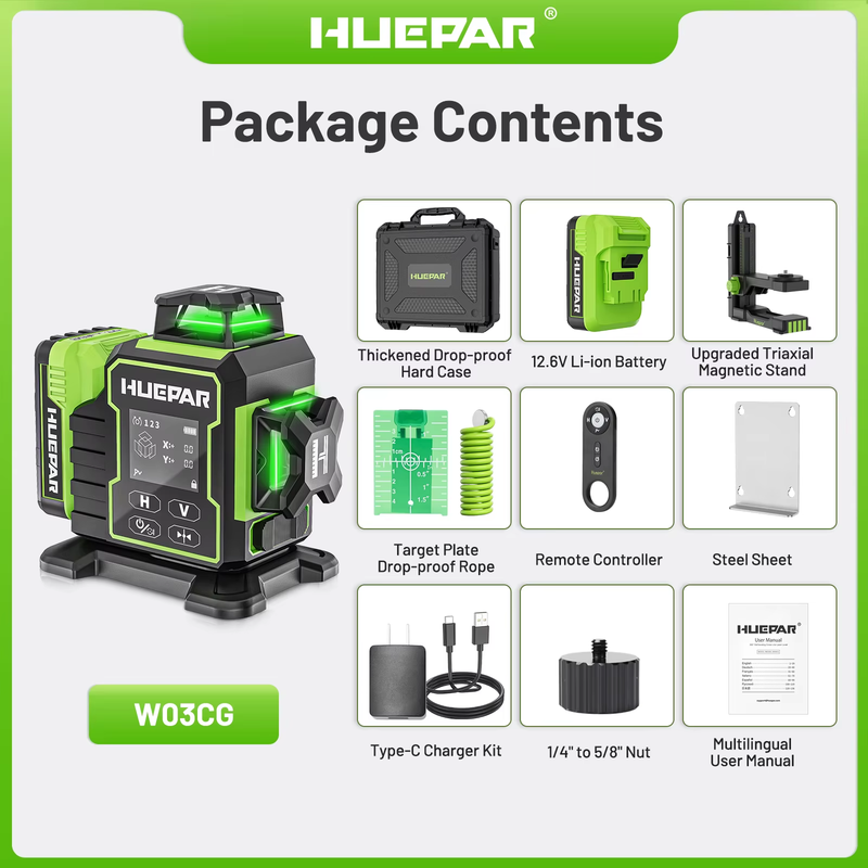 W03CG Laser Level Green Cross Lines 3D 12 Lines Bluetooth Lazer Leveler With Ele