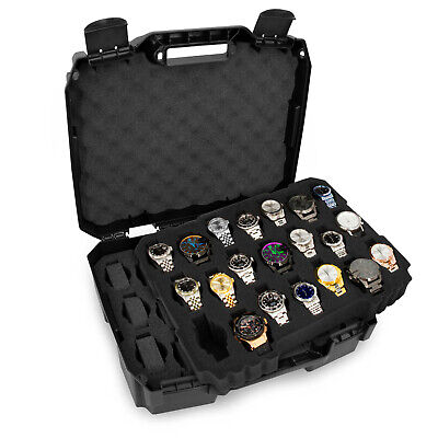 CM Watch Box Display Case Fits 42 Watches in Custom Foam, Travel Watch Case Only