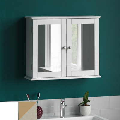 Bathroom Wall Cabinet Storage 2 Door Mirrored Cupboard MDF Shelf
