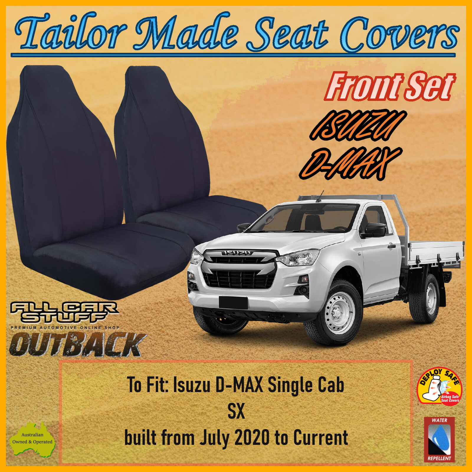 Black Canvas Seat Covers for Isuzu DMAX (DMAX) Single Cab 07/2020